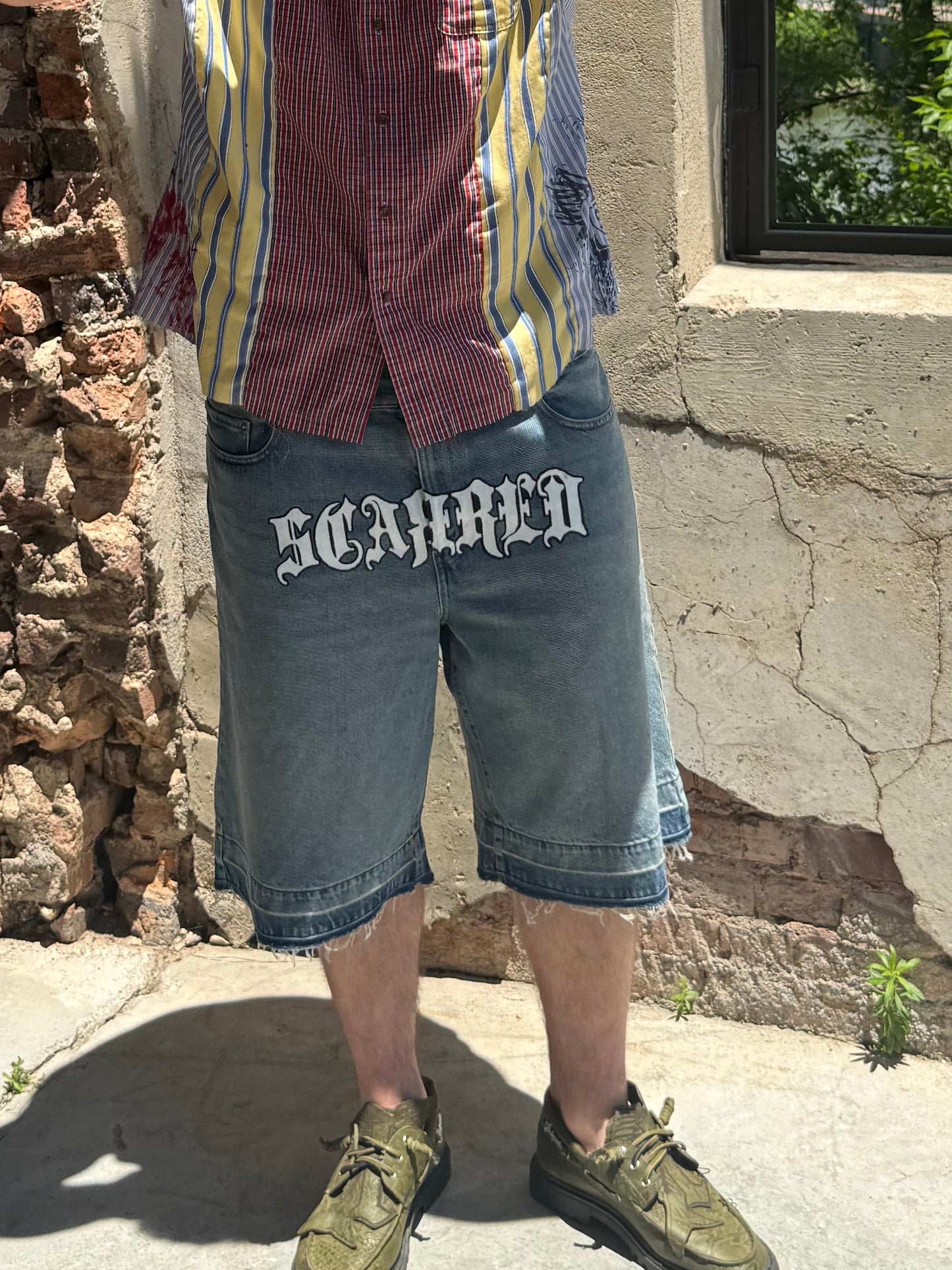 Scarred Denim Shorts